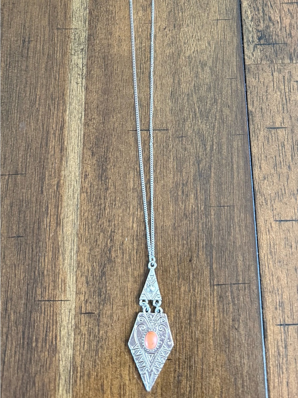 paparazzi Silver Pendant Necklace with Coral Cabochon